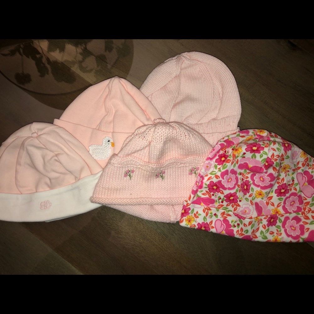 Lot of 5 baby girl knit hats